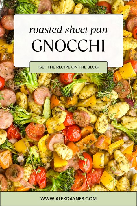 Sheet Pan Gnocchi - Alex Daynes Sheet Pan Gnocchi Recipes, Sheet Pan Gnocchi And Vegetables, Sausage Gnocchi Sheet Pan, Gnocchi Sheet Pan Dinner, Gnocchi Broccoli, Gnocchi Recipes Healthy, Sheet Pan Gnocchi, Pan Fried Gnocchi, Sausage Gnocchi