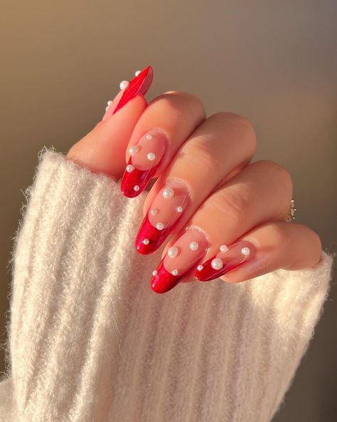 Valentine's Day Nail Design, Plain Nails, Happy Nails, Nail Designs Valentines, Nails Design With Rhinestones, Red Nail Designs, Burgundy Nails, Nail Design Ideas, Pearl Nails