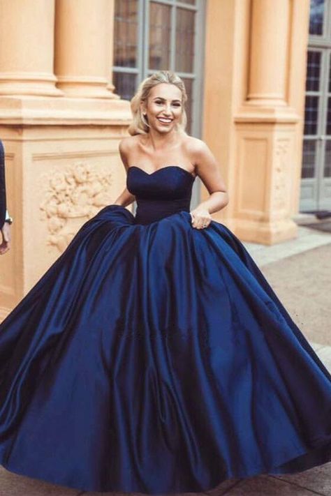 Navy Blue Ball Gown, Blue Ball Gown, Chic Prom Dresses, Red Ball Gown, Cheap Gowns, Satin Ball Gown, Blue Ball Gowns, Long Prom Gowns, Sweetheart Prom Dress