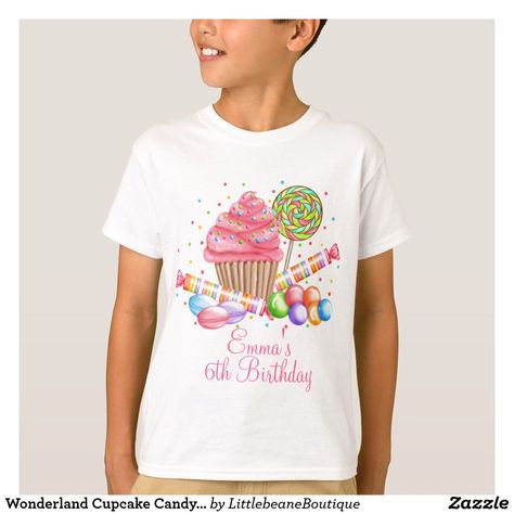 Wonderland Cupcake Candy Lollipop Sweet Tarts T-Shirt Candy Theme Birthday Party, Kid Cupcakes, Candy Theme, Kids Birthday Party Invitations, 10th Birthday Parties, Birthday Tshirts, Cupcake Party, Sweet Tarts, Personalized Invitations