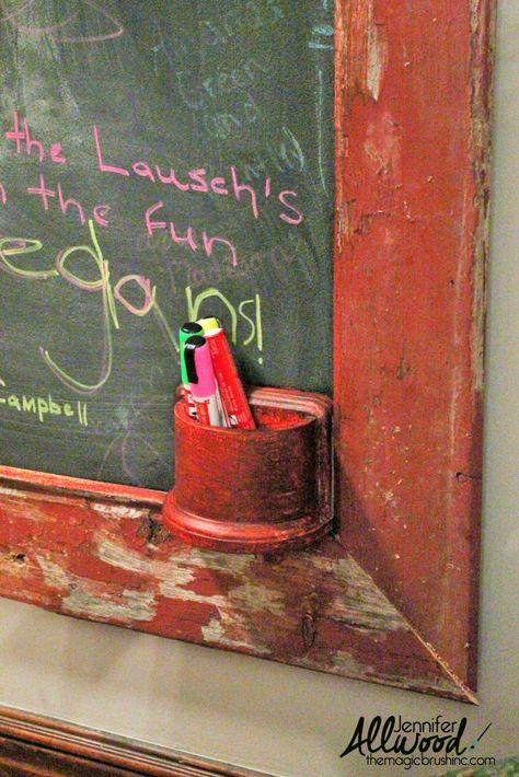 chalk holder on big chalkboard Big Chalkboard, Jennifer Allwood, Chalkboard Vinyl, Harvest Sign, Large Chalkboard, Chalk Holder, Heirloom Traditions, Chalkboard Lettering, Chalkboard Ideas