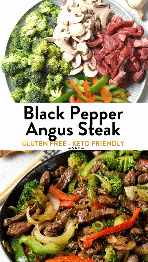 This Black Pepper Angus Steak Stir Fry Recipe is an homemade Chinese beef stir fry recipe perfect as a quick dinner ready in less than 30 minutes. If you miss Panda express take-away this homemade steak stir fry won't disappoint. Black Pepper Angus Steak, Chinese Beef Stir Fry, Steak Stuffed Peppers, Angus Beef Recipes, Beef Stir Fry Recipe, Steak Stirfry Recipes, Angus Steak, Chinese Beef, Steak Stir Fry