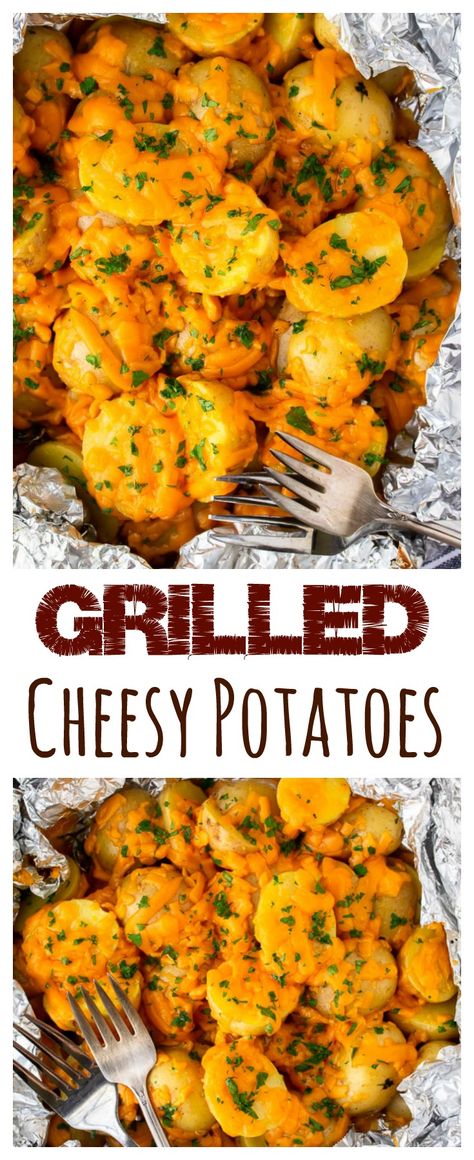 Foil Potatoes On Grill, Potatoes In The Oven, Grilled Side Dishes, Bbq Potatoes, Grilling Sides, Grilled Potatoes, Summer Grilling Recipes, Summer Meals, Cheesy Recipes