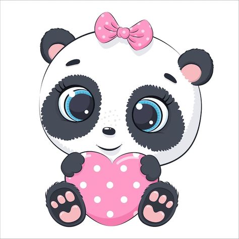 Panda lindo bebé con un corazón. ilustra... | Premium Vector #Freepik #vector #fondo #bebe #corazon #tarjeta Panda Art Cute, Drawing Panda, Cool Drawings For Kids, Cute Panda Cartoon, Deer Cartoon, Panda Cute, Panda Drawing, Panda Lindo, Drawing Realistic