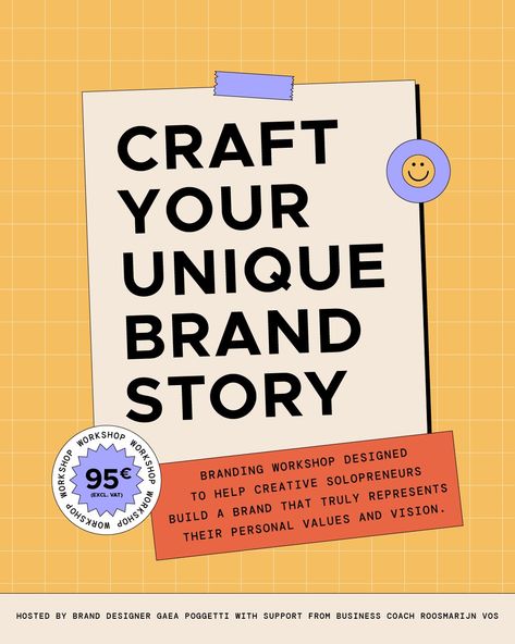 ✴️ Branding & Coaching workshop: Craft Your Unique Brand Story! Join us on Thursday, June 20th for a dynamic workshop specially designed to help creative solopreneurs like you build a brand that truly represents your personal values and vision. The workshop is hosted by brand designer Gaea Poggetti (@gapogg) with support from business coach Roosmarijn Vos (@roosmarijnvos). After 18 months of collaborative work —beginning with Roos coaching Gaea, followed by Gaea redesigning Roos’ brand ide... Business Workshop, Build A Brand, Design Workshop, Personal Values, Business Coach, New Month, Brand Story, Brand Designer, Brand Design