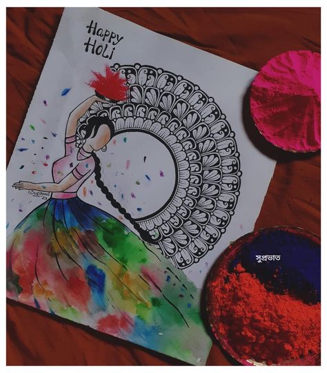 Holi Drawing Ideas Aesthetic, Happy Holi Mandala Art, Madla Art, Holi Mandala Art, Festival Painting, Holi Drawing, Holi Theme, Festival Paint, Mandala Arts