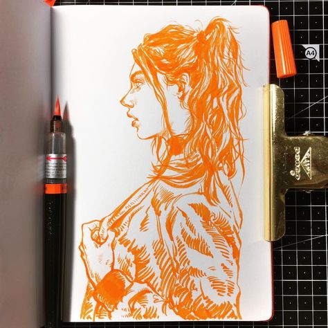 by Uniquelab Pentel Brush Pen Art, Leuchtturm1917 Sketchbook, Ink Brush Art, Brush Pen Drawing, Note Illustration, Pen And Ink Illustrations, Pentel Art, Ink Portrait, Creativity Ideas