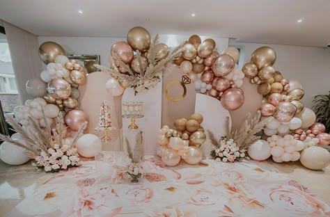 Boho Birthday Party Backdrop, Pearls And Prosecco Balloon Arch, Pink Ivory Gold Balloon Garland, Boho Birthday Party Adult, Neutral Birthday Party Themes, Pearl White Balloon Arch, Party Paper Decorations, Pink White And Gold Baby Shower Balloons, Pink And Gold Neutral Ballon Party Set