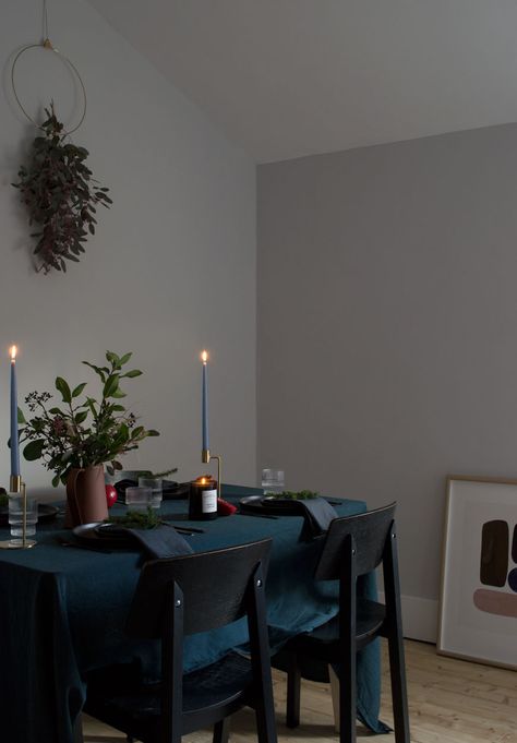 Thinking of taking a break from white this festive season? Find out how to recreate my moody and minimal Christmas table setting. #moodystyling #minimalchristmas #christmasstyling #nordicchristmas #darkandmoody #christmastable Christmas Table Black, Minimal Xmas Table Decor, Christmas Table Black Tablecloth, Black Tablecloth Christmas Setting, Leather Scented Candle, Black Chritmas Tablecloth, Nordic Interiors, Christmas Dining Table, Minimal Christmas