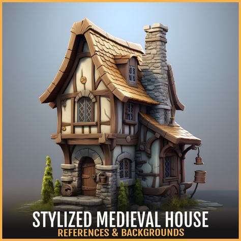 Medieval House Concept Art, Medieval Fantasy House, Coaster Inspiration, House Concept Art, Minecraft Small House, Stylized Environment, House Flipper, German Town, Medieval Buildings