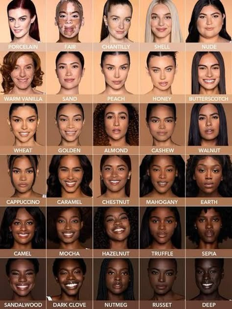 Skin Tone Chart, Foundation Balm, Human Skin Color, Skin Tone Makeup, Foundation For Dry Skin, Face Foundation, Inspo Makeup, Pelo Afro, Colors For Skin Tone