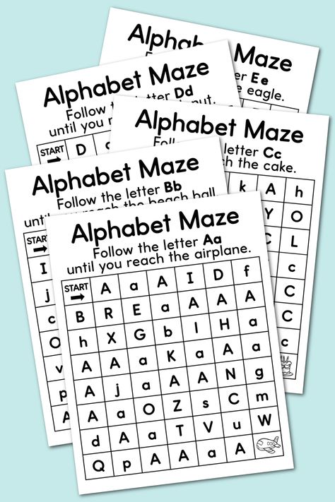 Alphabet Mazes Free Printable Learning The Alphabet Worksheets, Preschool Alphabet Activities At Home, Letter Recognition Printables, Letter Maze Worksheet, Preschool Letter Recognition Worksheets, Letters Recognition Activities, Letter Recognition Activities Free, Pre K Letter Recognition Activities, Learning Abc Activities Preschool