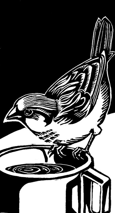 Simple Woodcut Designs, Sparrow Linocut, Xilografia Ideas, Linocut Prints Simple, Linocut Art Simple, Linocut Art Ideas, Bird Linocut, Lino Print Artists, Linocut Illustration