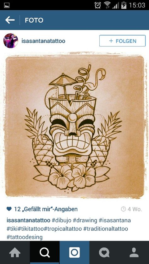 Hawaiian Tiki Mug Tattoo with Pineapple Flamingo Hibiscus Flowers Tiki Tattoo Hawaiian, Tiki Clipart, Tiki Tattoo Ideas, Cocktail Tattoo, Hawaiian Flower Drawing, Mug Tattoo, Tropical Tattoos, Tropical Tattoo, Tiki Tattoo