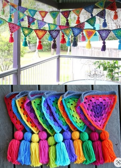 Alternative Flower Pots, Crochet Home Decor Boho, Crochet Buntings, Crochet Curtain Pattern, Crochet Bunting, Crochet Garland, Crochet Curtains, Crochet Decoration, Ideas For Easter Decorations