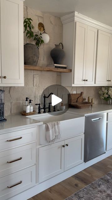 Kristina Evans on Instagram: "Answering my most asked questions about my kitchen— Pendant lights: @shadesoflight Saresh Drum Pendants Dining table: we built it, it’s solid concrete for the top! Backsplash stone: Alamo sandstone random ledger panel from @flooranddecor Pots: vintage vessels I find on Etsy or from @agedinteriors.studio Floral stems: @afloral Need something else? Comment “kitchen” and I’ll send ya my LTK post of this room where I’ve linked everything I can! . . #kitchendesign #organicmodern #modernhome #europeanfarmhouse #stonebacksplash #homeinspo" 2025 Kitchen, Backsplash Stone, Kitchen Pendant, Stone Backsplash, European Farmhouse, Most Asked Questions, Kitchen Pendants, Kitchen Pendant Lighting, Kitchen Islands