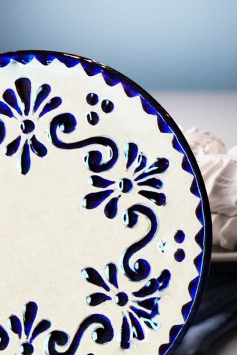 Blue and White Tableware Talavera Poblana Pottery from Mexico. The Azul y Blanco collection features the classic design Mexico's Talavera Pottery-making tradition is known for