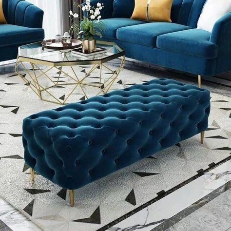 Tufted ottoman DM for order #namaslay #namaslaycustomstore #namaslaydecor Capitone Sofa, Sofa Nordic, Luxury Balcony, Rectangle Ottoman, Balcony Bedroom, Metal Sofa, High Quality Sofas, Velvet Bench, Store Fabric