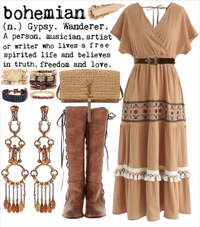 Western Boho Dress Outfit, Boho Outfit Board, Boho Shawl Outfit, Bohemian Outfit Women, Boho Chic Aesthetic Outfit, Western Boho Outfits Summer, Classy Boho Fashion, Bohemian Outfits Women, Summer Boho Outfits