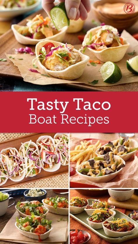 Easy to fill, hold, and eat, Soft Tortilla Taco Boats from Old El Paso are great for more than just taco night! Tortilla Bowls Recipes, Taco Boat Recipes, Boat Recipes, Tortilla Taco, Taco Boats, Tortilla Bowls, Mini Tacos, Chicken Taco Recipes, Taco Recipe