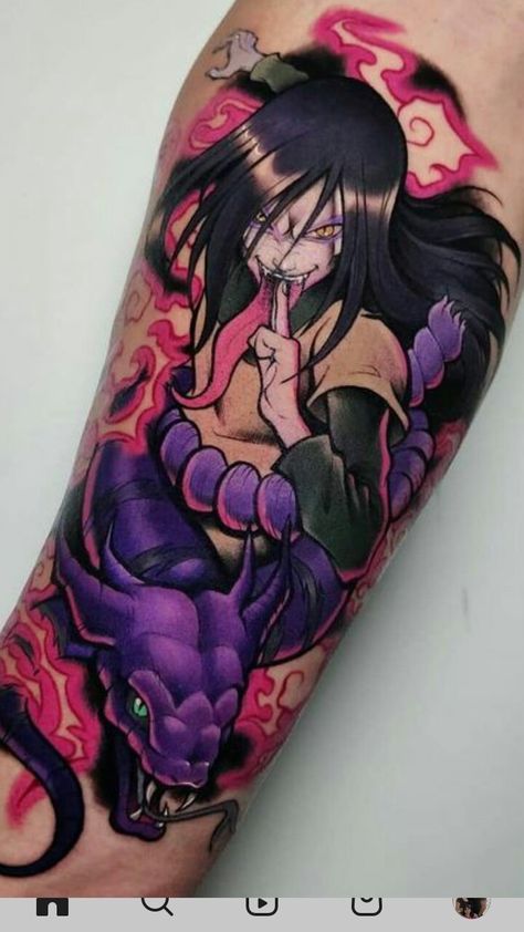 Orochimaru Tattoo Ideas, Orochimaru Tattoo, Geisha Tattoo Design, Colored Tattoo Design, Backpiece Tattoo, Gamer Tattoos, Dragon Ball Tattoo, Naruto Tattoo, Cartoon Character Tattoos