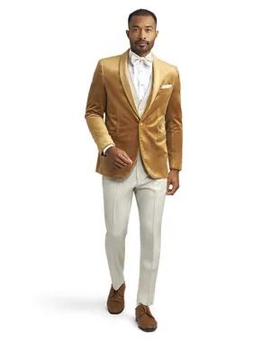 Gold Wedding Suits & Tuxedos | The Knot Tuxedos, Winter White, Wedding Suits, The Knot, Gold Wedding, Gold Color, Knot, Gold, White