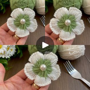 Çatalla yaptım Amazing beautiful diycrafts crochetflower | Wonderfull👌🏻 You will love this knitted flower at intervals on the fork 🤩 it's a great model #flowers #knitting | By Knitting & Crochet WorldFacebook Flowers Knitting, Easter Crochet Patterns Free, Woolen Flower, Crochet Flowers Free Pattern, Yarn Flowers, Crochet Earrings Pattern, My Hobby, Knitted Flowers, Crochet World