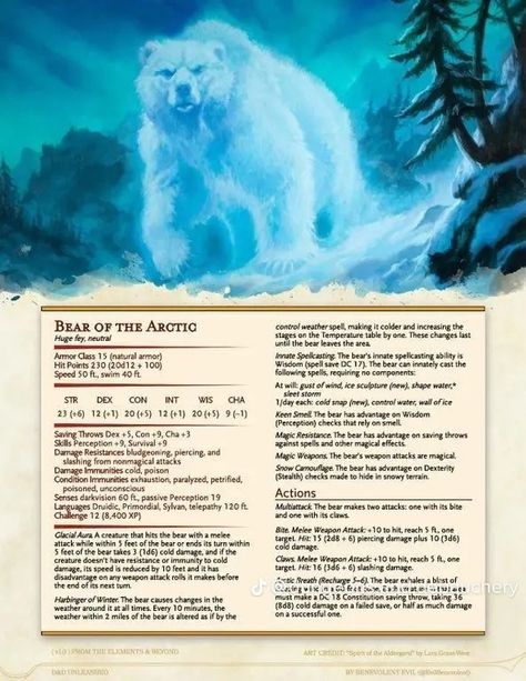 Ice Monster, Dnd Stats, Polar Bear Art, Dnd Races, Dungeon Master's Guide, Dnd 5e Homebrew, Dnd Dragons, D D Monsters, Dungeons And Dragons Game