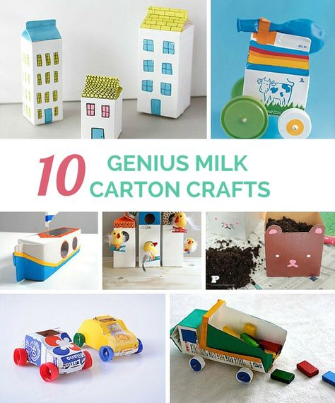 10 Genius Milk Carton Crafts. Kids will love these cute DIY toys you can make from recycling milk cartons! Recycled Crafts Kids Projects, Milk Carton Crafts, Recycled Toys, Milk Cartons, Recycled Crafts Kids, Spaceships And Laser Beams, Tetra Pak, Party Crafts, Crafts Kids