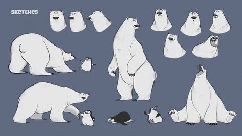 Marina Sekerina on Behance Fatal Bazooka, Polar Bear Games, Bear Sketches, Bear Character Design, Polar Bear Drawing, Beer Cartoon, Polar Bear Cartoon, Polar Bear Illustration, Bear Sketch