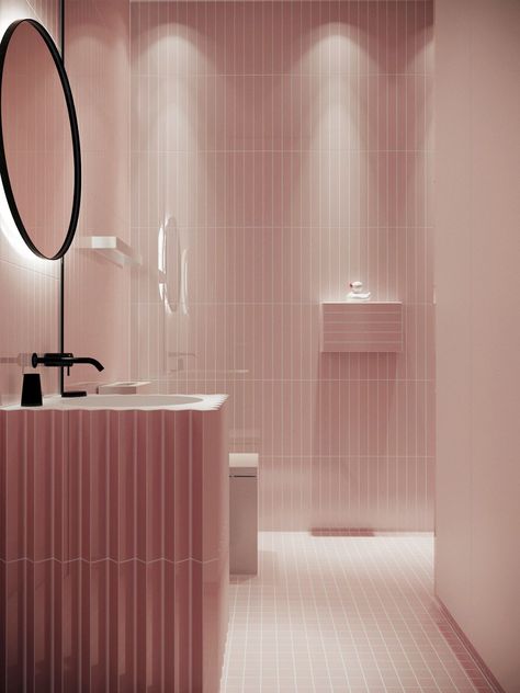 This is not an apartment for a bachelor man, it is a home for a young woman and her daughter.The client's temper and five years lived in Italy indicated to us the direction of the design.In one-room apartment it was necessary to make several separated … #livinginitaly Light Pink Bathroom Ideas, Woman Bathroom, Pink Bathrooms, Women Bathroom, Black Apartment, Salon Interior Design Ideas, Nail Salon Interior Design, Beauty Salon Interior Design, Pink Bathroom Decor