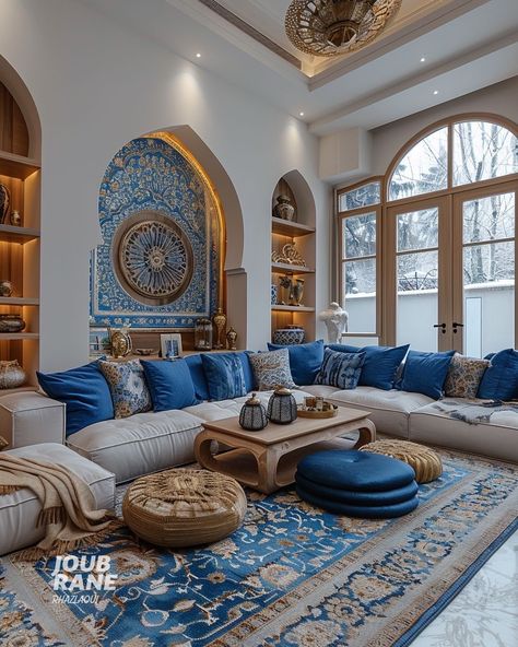 Moroccan Inspired Interiors, Arabic Home Design, Morracan Room Ideas, Arab Living Room, Moroccan Interior Design Living Room, Moroccan Interiors Living Room, Moroccan Inspired Living Room, Dekorasi Maroko, Moroccan Style Living Room