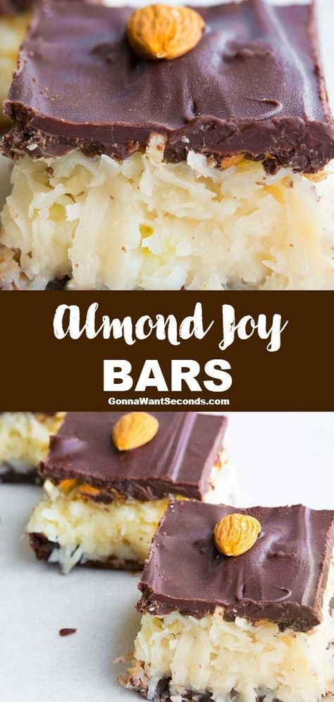 *NEW* Sandwiched between a chocolate cookie crust and a decadent chocolate top, the coconut filling of these Almond Joy Bars is just like the classic candy! #AlmondJoyBars #CookieBars #AlmondJoy Almond Joy Bars, Cookie Base, Cake Mug, Coconut Desserts, Almond Joy, Chocolate Topping, Dessert Bar, Köstliche Desserts, Decadent Chocolate