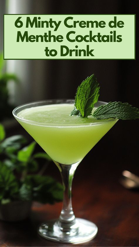 A glass of refreshing minty crème de menthe cocktail garnished with fresh mint leaves, perfect for sipping on a special occasion or a relaxing evening. Creme De Menthe Christmas Drinks, Creme De Menthe Drinks, Cocktails Using Vodka, Mint Drink, Mint Cocktails, Cocktails To Try, Peppermint Hot Chocolate, Mint Ice Cream, Chocolate Liqueur