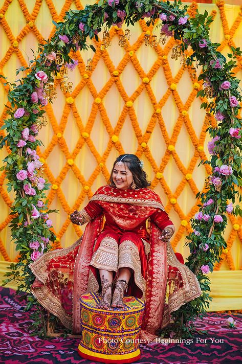 Gurpreet and Shiv | Punjab Weddings | WeddingSutra Indian Outdoor Wedding Decor, Haldi Ceremony Decorations, Haldi Decoration, Mehendi Decor Ideas, Haldi Decor, Wedding Decor Photos, Wedding Background Decoration, Mehndi Ceremony, Desi Wedding Decor