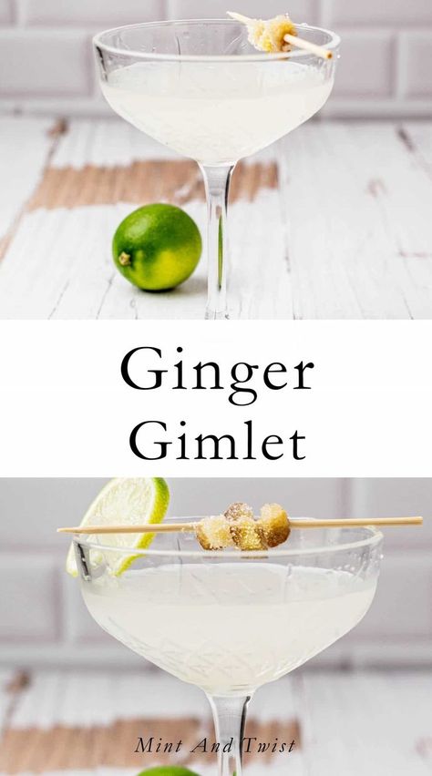 This ginger gimlet is a delightful twist on the classic cocktail, adding a touch of warmth and spice to the mix. With the zing of fresh ginger combined with the tangy lime, this drink is refreshing and invigorating. While the traditional gimlet relied on lime cordial for sweetness, this ginger-infused version utilizes homemade ginger syrup to add a subtle sweetness and a distinctive kick. Ginger Cocktail Recipes, Gin Gimlet, Vodka Gimlet, Blueberry Gin, Ginger Cocktails, Ginger Drink, Gin Recipes, Cocktail Syrups, Gin Drinks