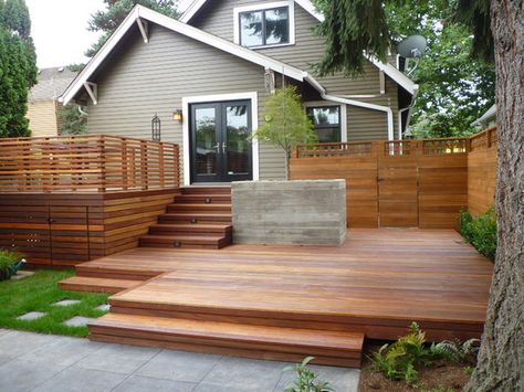 Traditional Deck by PLATFORM design studio - built-in storage Balustrade Ideas, Patio Plan, Ground Level Deck, Mountain Chic, Building A Floating Deck, Platform Deck, Backyard Patio Deck, Terrasse Design, Modern Deck