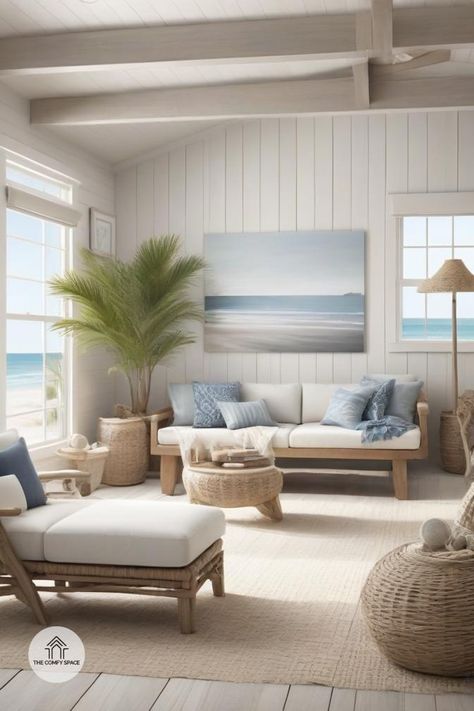 Ever dreamt of living by the sea? Let's bring that dream home! 🌊 With our coastal decor tips, you can transform your space into a beachy paradise. Think nautical accents, soft blues, and natural textures. Whether it's a full makeover or just a splash of seaside charm, we've got you covered. Dive in and let the ocean vibes flow through your home. Perfect for ocean lovers or anyone craving a touch of tranquility. 🏖️#CoastalDecor #BeachVibes #HomeInspiration #NauticalStyle #OceanLovers Living Room Decor Beach Coastal Style, Room Decor Beach, Beachfront Apartment, Coastal Apartment, Comfy Space, Beach Decor Living Room, Green Village, Upcycle Decor, Budget Friendly Decor