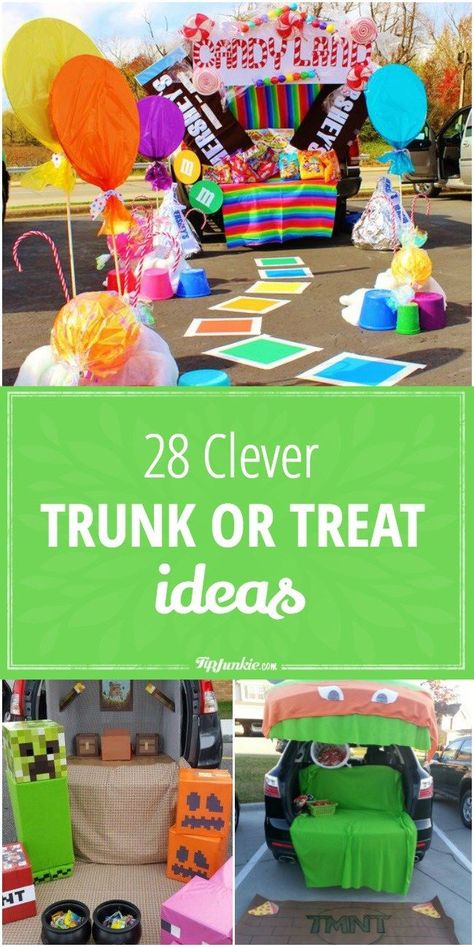 28 Clever Trunk or Treat Ideas via @tipjunkie Church Trunk, Halloween Car Decorations, Trunk Or Treat Ideas, Hosting Occasions, Halloween Traditions, Treat Ideas, Mason Jar Crafts Diy, The Trunk, Trunk Or Treat