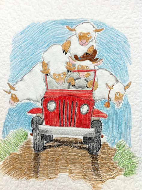 Sheep in a Jeep Sheep In A Jeep, Jeep Art, Funny Sheep, Baa Baa Black Sheep, Goat Art, Americana Art, Sheep Art, Bearded Collie, Sheep Farm