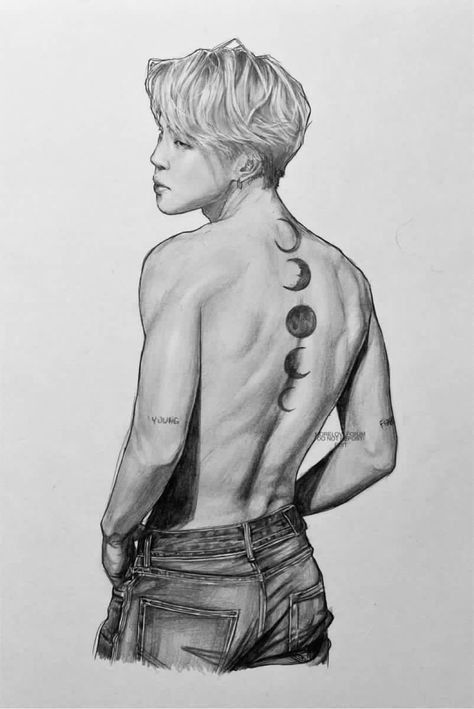 Art Jimin, Moon Tattoos, Jikook Fanart, Pencil Sketch Images, Jimin Pictures, Taehyung Fanart, Jimin Cute, Jimin Fanart, Bts Fan Art