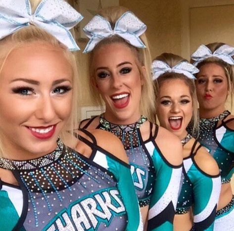 Great White Sharks - | Instagram @csgreatwhites Cheer Sport Sharks, Cheerleading Team Gifts, Great White Sharks Cheer, Cheerleading Pics, Cheer Team Pictures, Cheer Photography, Cheerleading Photos, Cute Cheer Pictures, Cheer Athletics