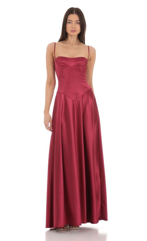 Satin Square Neck Maxi Dress in Maroon Jewel Tone Floral Dress, Burgundy Dresses Bridesmaid, Bridesmaid Dresses Young, Reformation Formal Dress, Burgundy Dress Jewelry, Prom Minimalist Dress, Long Corset Dresses, Prom Dresses Square Neckline, Of The Shoulder Dresses