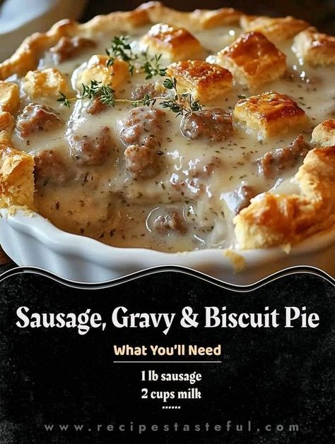 Biscuit Pie, Sausage And Gravy, Sausage Gravy And Biscuits, Recipes Sausage, Pot Pie Recipe, Pot Pies Recipes, Breakfast Sausage, Sausage Gravy, Biscuits And Gravy