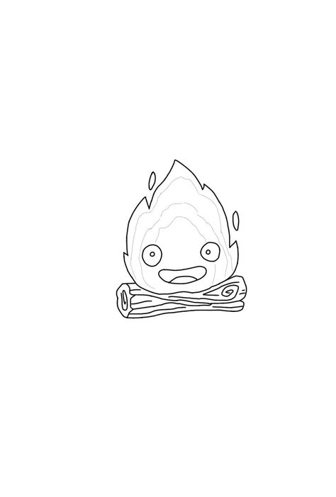 Calcifer Coloring Page, Studio Ghibli Characters Drawing, Howls Moving Castle Simple Drawing, Calcifer Drawing Easy, Studio Ghibli Outline, Calcifer Doodle, Studio Ghibli Calcifer Tattoo, Calcifer Tattoo Black And White, Howls Moving Castle Line Art