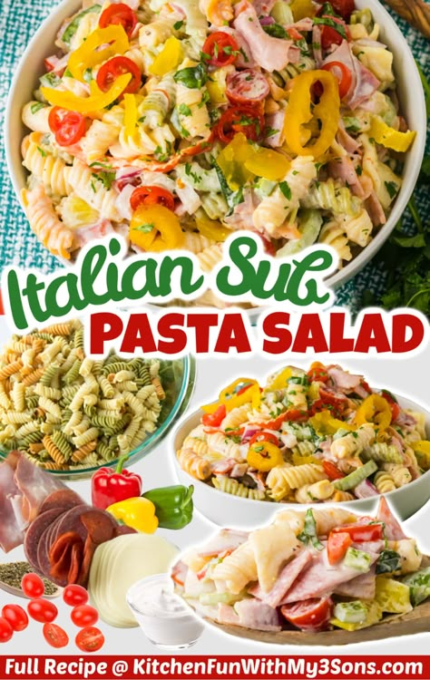 Sub Pasta Salad, Hoagie Salad, Italian Sub Sandwich, Protein Pasta Salad, Grinder Salad, Risotto Recipes Easy, Summer Pasta Salad Recipes, Sub Sandwich, Italian Sub