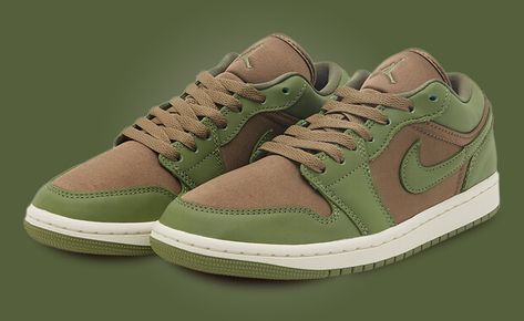 Olive Color Scheme, Earthy Brown, Wings Logo, Sneaker Release, Air Jordan 1 Low, Latest Sneakers, Jordan 1 Low, New Sneakers, Olive Color