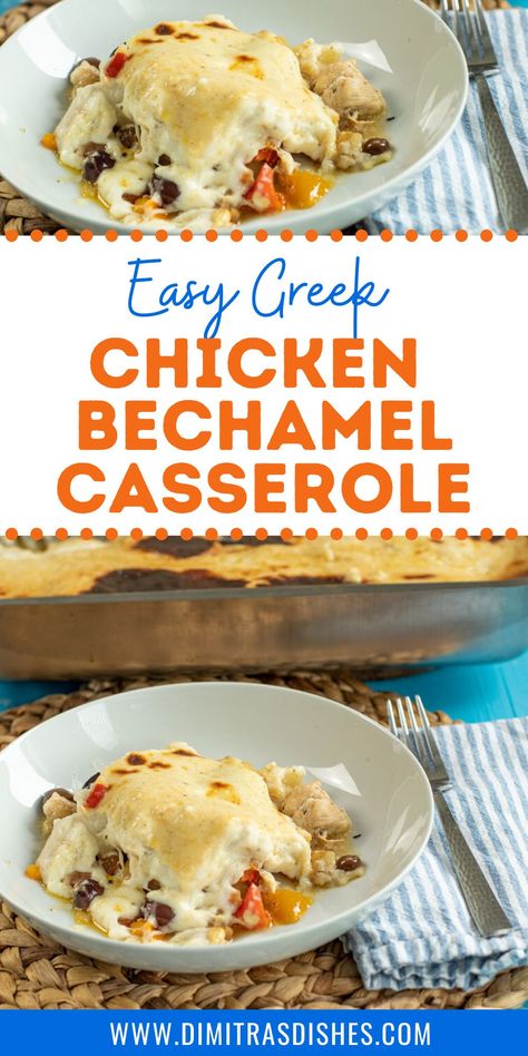 Tasty Chicken béchamel - The combination of chicken, veggies, and creamy béchamel sauce is so delicious. An easy and healthy chicken recipe for an easy dinner or lunch idea. #chicken #easychickenrecipes #bechamel #healthychickenrecipes #chickenbreast #dimitrasdishes #casserole Chicken Bechamel Recipe, Chicken With Bechamel Sauce, Bechamel Chicken, Greek Meals, Bechamel Recipe, Healthy Chicken Recipe, Dimitras Dishes, Béchamel Sauce, Croatian Cuisine