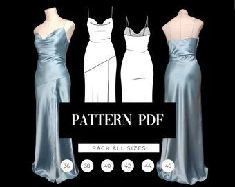 Beginner Dress Pattern Formal, Bias Dress Pattern, Bias Cut Dress Pattern, Formal Dress Sewing Patterns, Prom Dress Patterns, Silk Dress Pattern, Cowl Neck Dress Pattern, Prom Dress Sewing Patterns, Victorian Dress Pattern