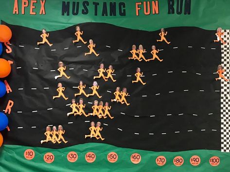 Track And Field Bulletin Board Ideas, Jog A Thon Ideas, Fundraising Goal Chart, School Fun Run, Fun Run Ideas, Jog A Thon, Goal Chart, Class Mom, Sports Theme Classroom